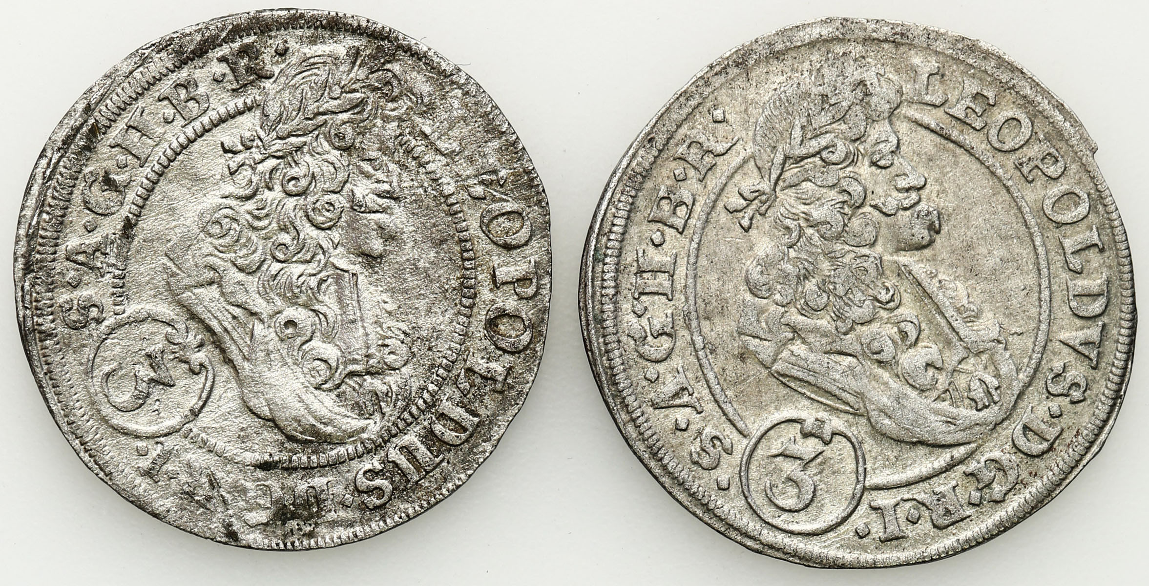 Austria. Leopold I (1657-1705). 3 krajcary  1696, 1701, CB Brzeg – zestaw 2 sztuk